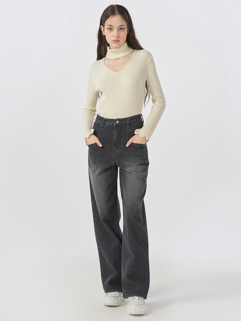 WOVEMENT Square Washing Denim Pants Black WBBFPA025BK