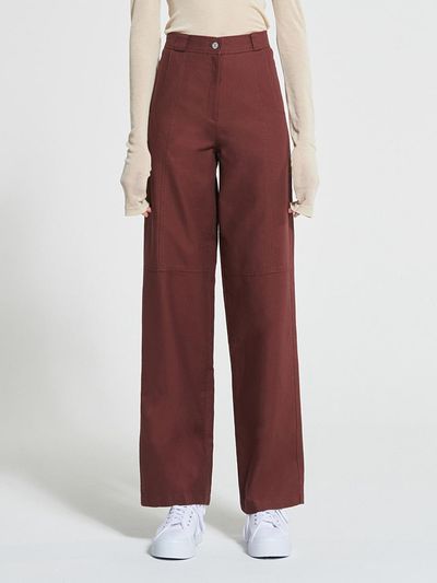 WOVEMENT Stitch - Over Cotton Pants Burgundy WBAFPA007BR