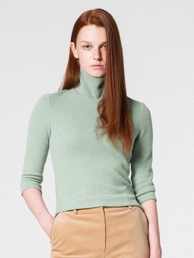 WOVEMENT Three - quarter sleeve turtle neck top GREEN WBCFT