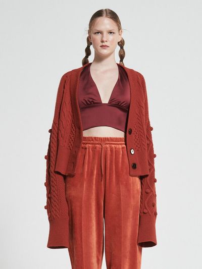 WOVEMENT Tremming Long Sleeves Knit Cardigan Brown WBAFNT00