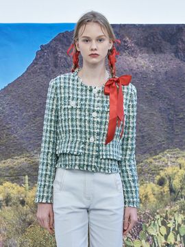 WOVEMENT Tweed Short Jacket - Green
