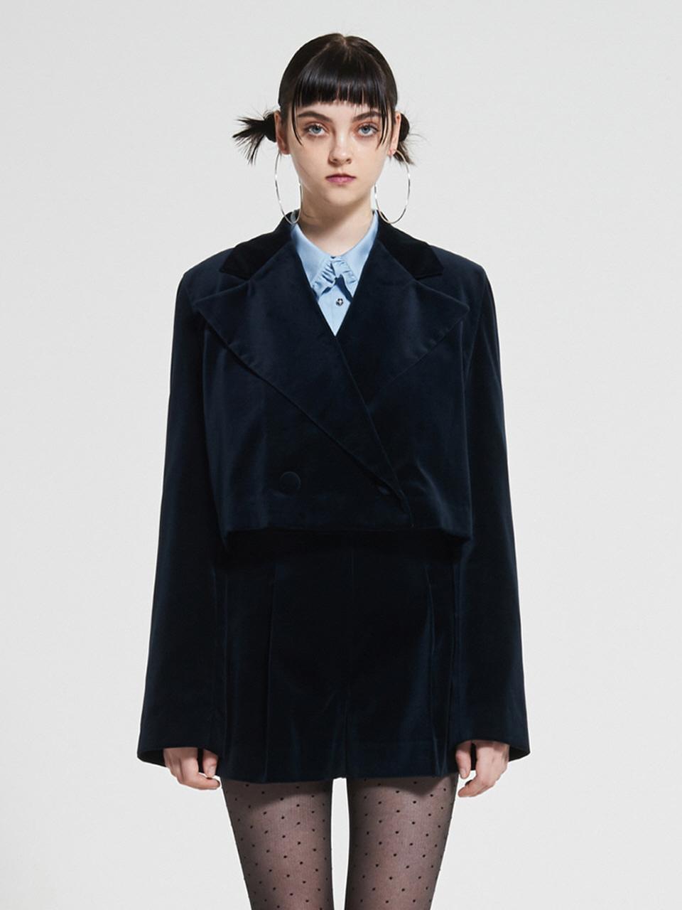 WOVEMENT Velvet Crop Jacket Navy WBAFJK006NV