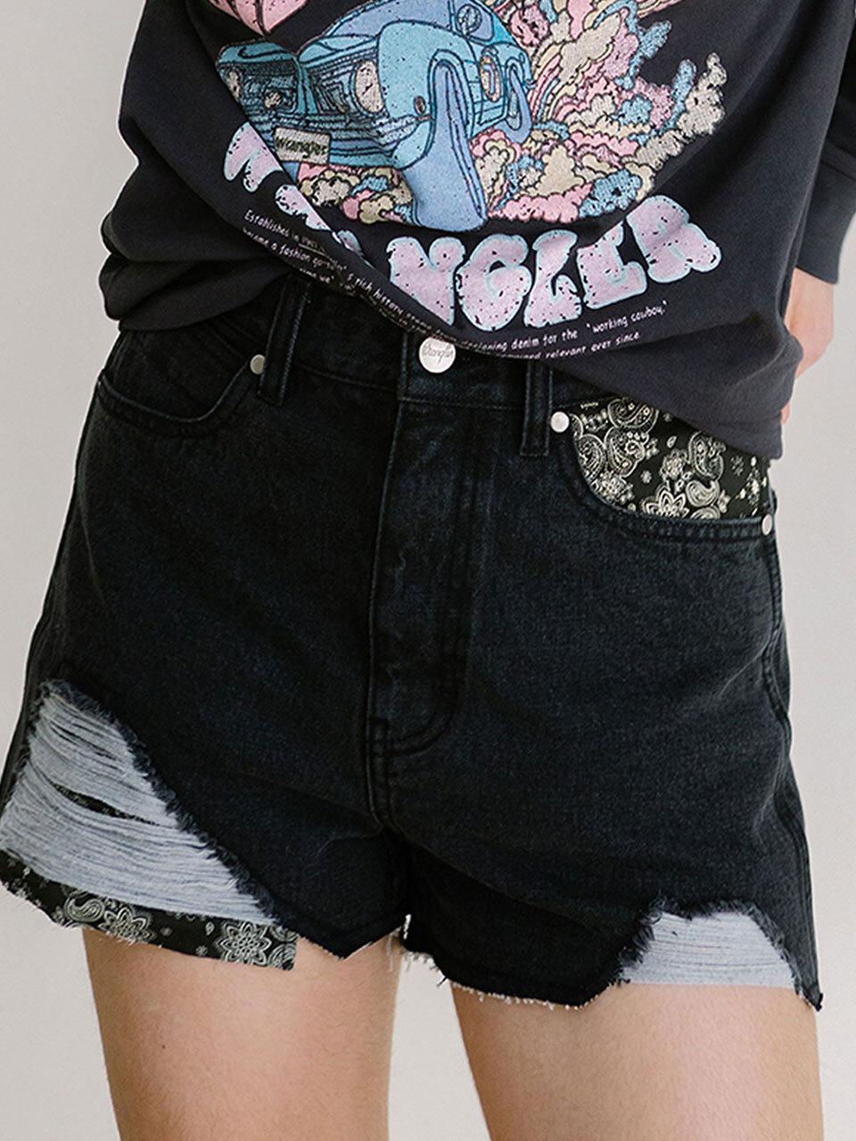 Wrangler Bandana Denim Shorts_Gray