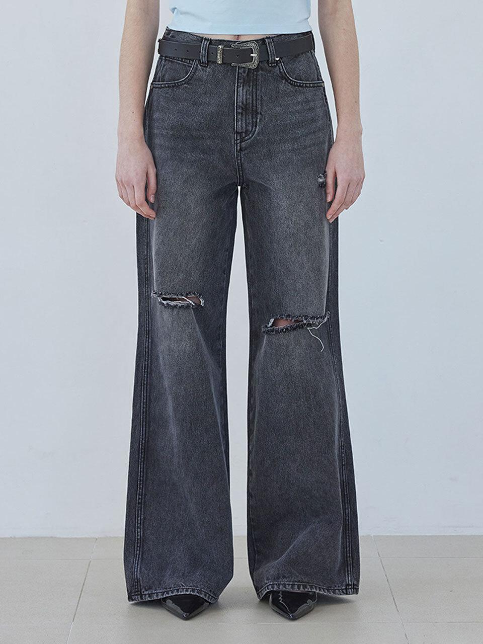 Wrangler Destroyed Wide Denim Pants_Gray