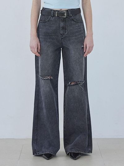 Wrangler Destroyed Wide Denim Pants_Gray