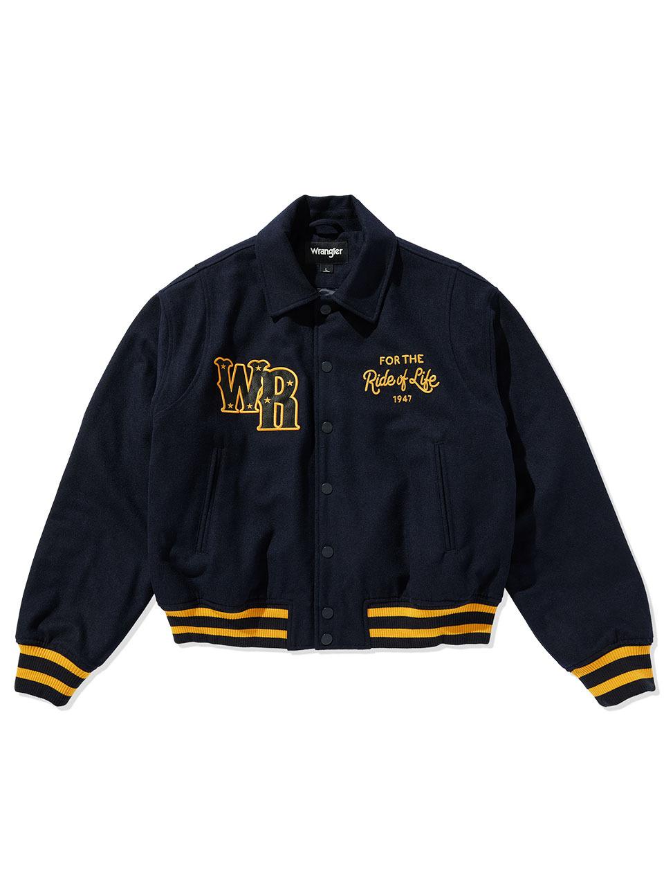 Wrangler Embroidered Quilted Varsity Jacket Navy