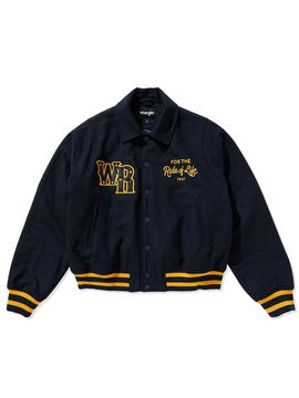 Wrangler Embroidered Quilted Varsity Jacket Navy