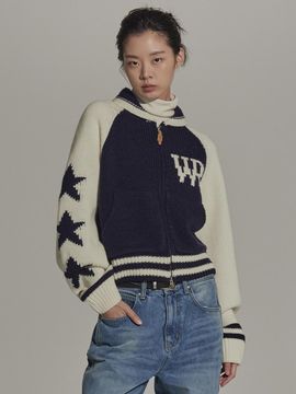 Wrangler Logo Jacquard Cowichan Cardigan_Navy