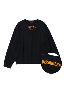 Wrangler Logo Jacquard V - Neck Sweater Black