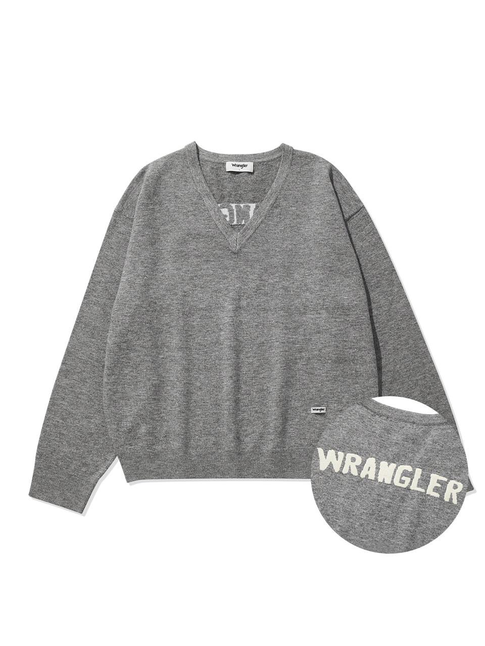 Wrangler Logo Jacquard V - Neck Sweater Melange Grey