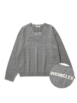 Wrangler Logo Jacquard V - Neck Sweater Melange Grey