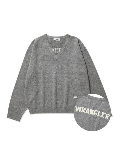 Wrangler Logo Jacquard V - Neck Sweater Melange Grey