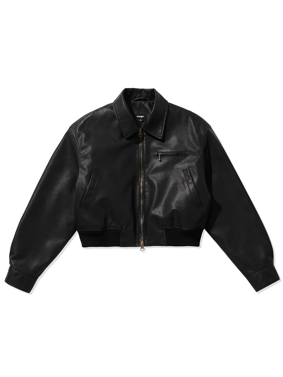 Wrangler (W) Eco - Leather Quilted Cropped Jacket Black