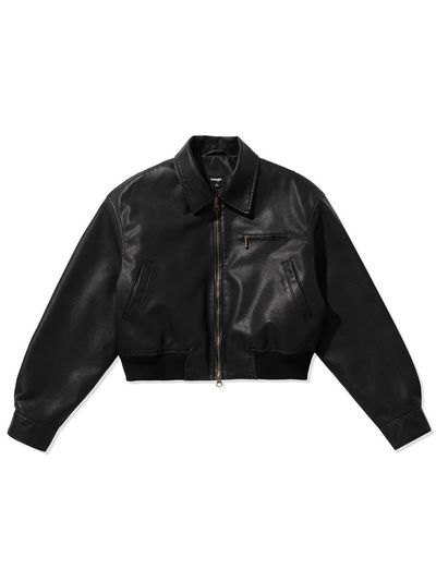 Wrangler (W) Eco - Leather Quilted Cropped Jacket Black