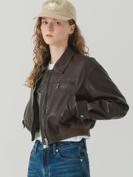 Wrangler (W) Eco - Leather Quilted Cropped Jacket Brown