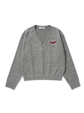 Wrangler (W) Logo Embroidered V - Neck Sweater Melange Grey