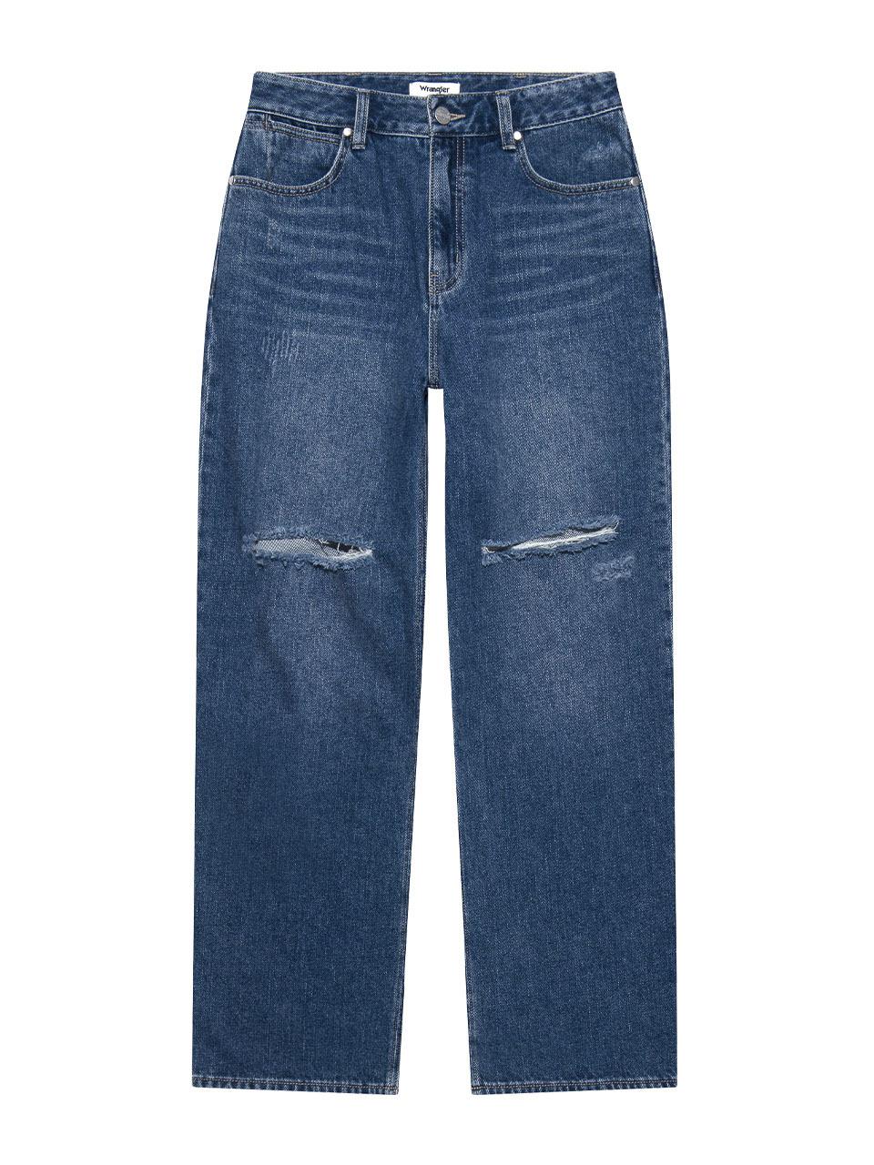 Wrangler (W) Straight Fit Destroyed Denim Pants [Indigo Medium]