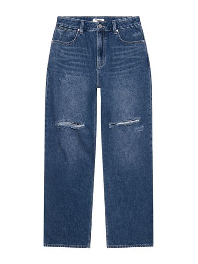 Wrangler (W) Straight Fit Destroyed Denim Pants [Indigo Medium]