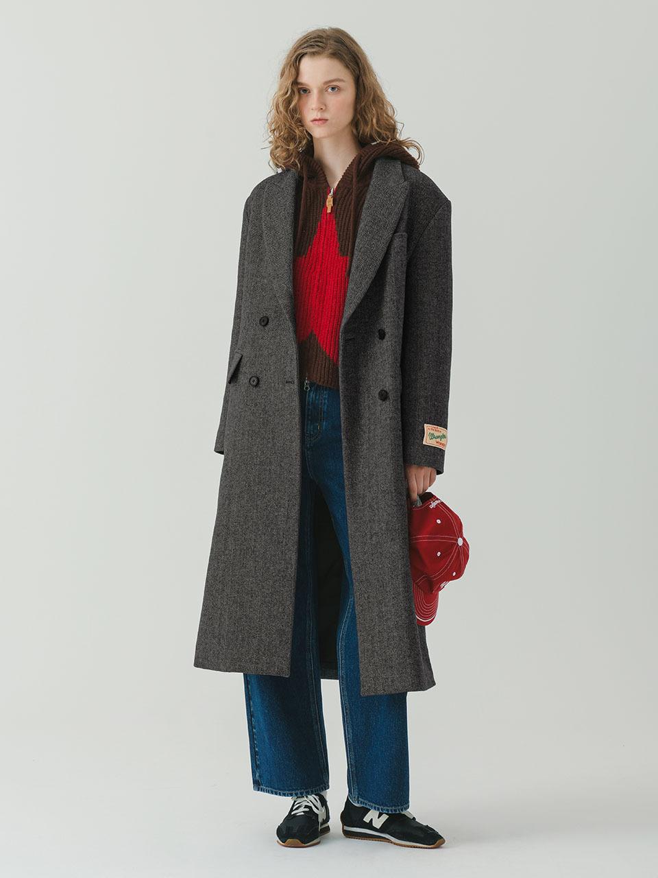 Wrangler Wool Long Double Coat Black