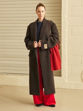 Wrangler Wool Long Double Coat Brown