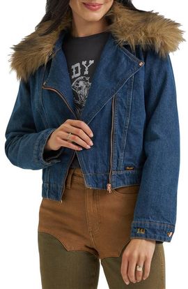 Wrangler Wrangler x Lainey Wilson Faux Fur Trim Denim Jacket 