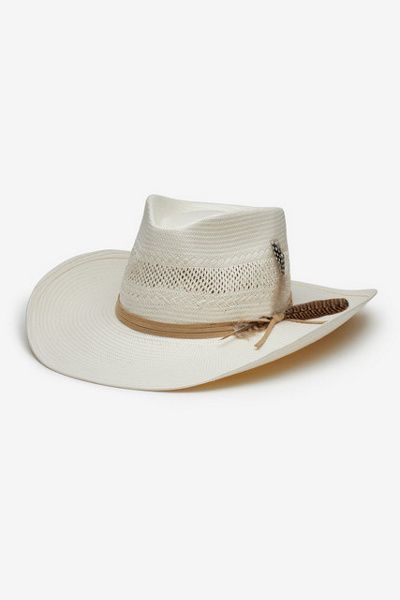 Wyeth Wyeth Avita Feather Trim Straw Cowboy Hat in Ivory, Women's at Urban Outfitters
