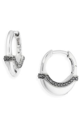 Wyld Box Wyld Box Luna Sterling Silver Black Diamond Huggie Hoop Earrings 