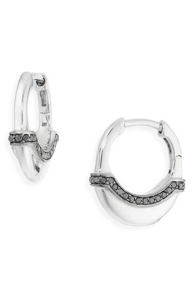 Wyld Box Wyld Box Luna Sterling Silver Black Diamond Huggie Hoop Earrings 