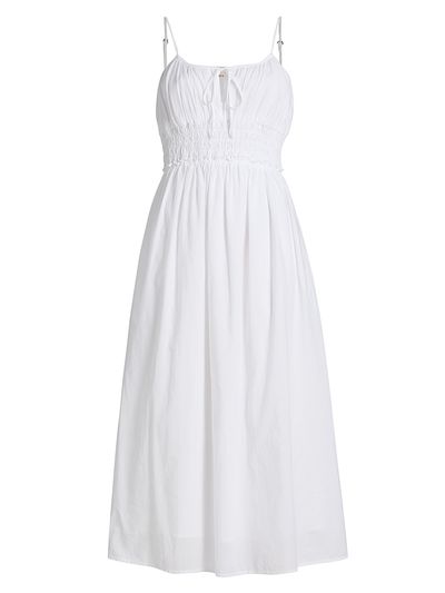 wayf strapless linen blend midi dress Beige Tropical Print Linen Strapless Dress - Midi Dresses main image 1