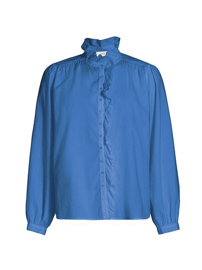 Xirena Women's Nicholson Cotton Ruffle-Neck Shirt