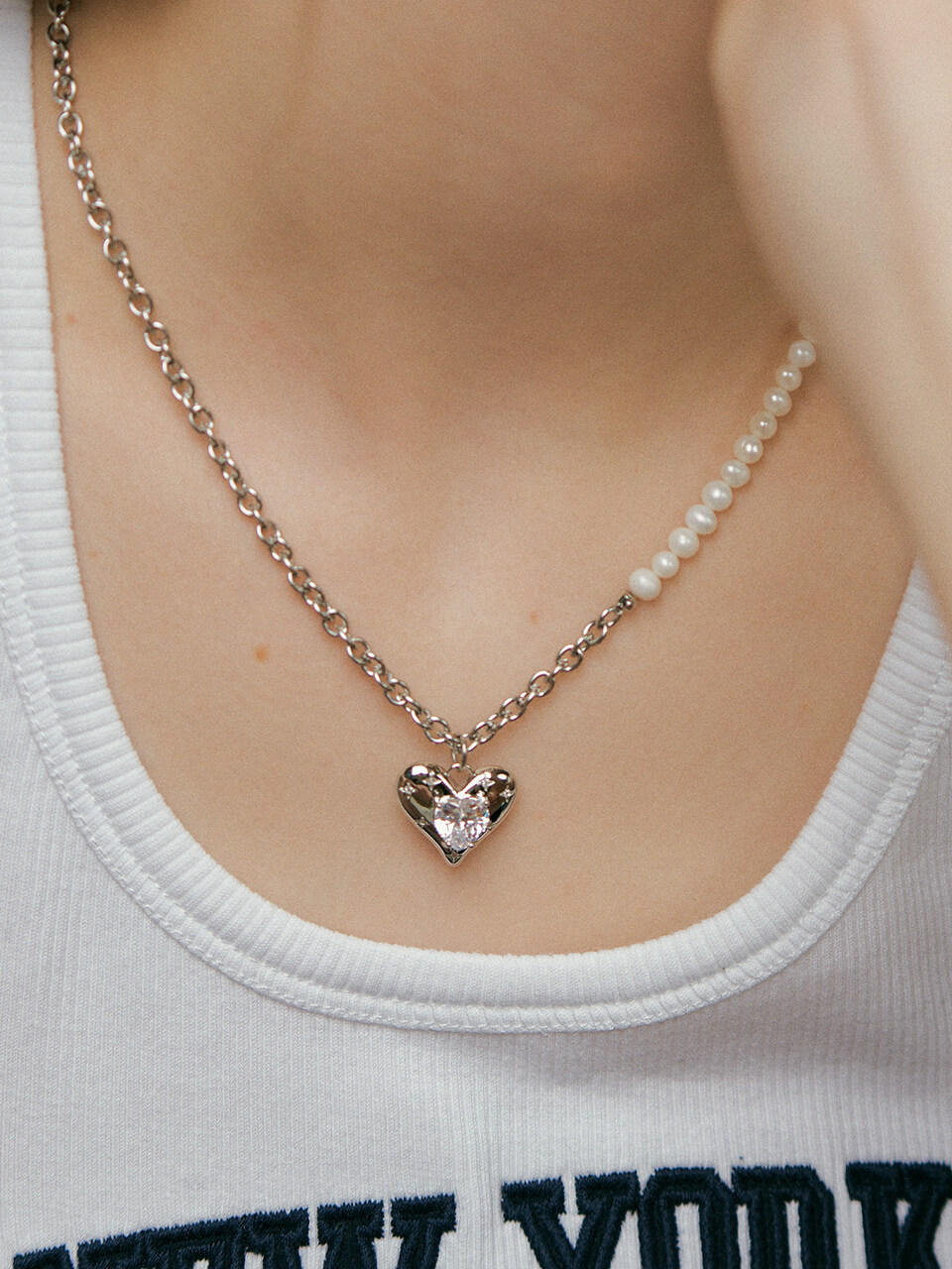 XPIER Mixed Chain Heart Necklace_Silver Plated