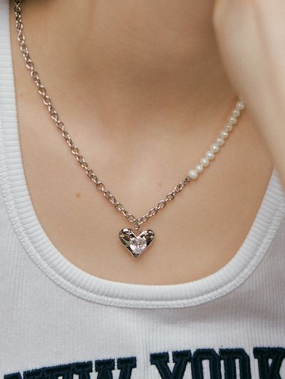 XPIER Mixed Chain Heart Necklace_Silver Plated