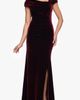 Xscape Evenings Xscape Evenings Asymmetric Neck Cap Sleeve Stretch Velvet Gown - 1