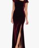Xscape Evenings Xscape Evenings Asymmetric Neck Cap Sleeve Stretch Velvet Gown - 3