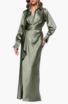 Xscape Evenings Xscape Evenings Collar Long Sleeve Satin Gown