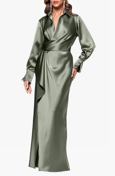 Xscape Evenings Xscape Evenings Collar Long Sleeve Satin Gown