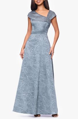 Xscape Evenings Xscape Evenings Floral Brocade Asymmetric Neck Gown