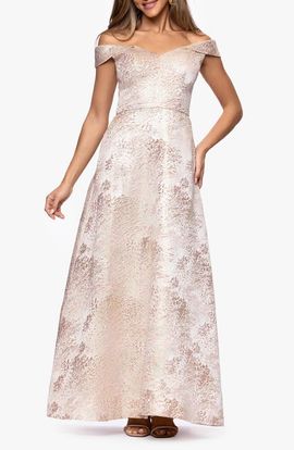 Xscape Evenings Xscape Evenings Jacquard Metallic Off the Shoulder Ballgown