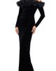 Xscape Evenings Xscape Evenings Lace Detail Off the Shoulder Velvet Column Gown - 3