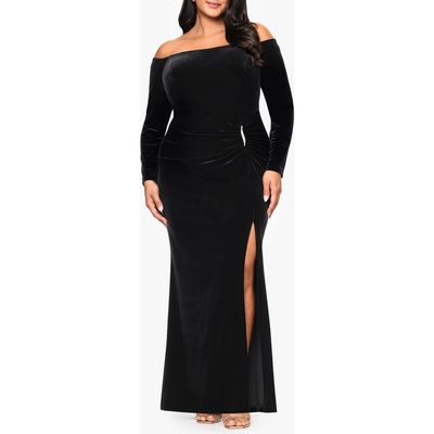 Xscape Evenings Xscape Evenings Off the Shoulder Long Sleeve Stretch Velvet Mermaid Gown