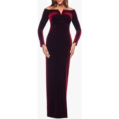 Xscape Evenings Xscape Evenings Off the Shoulder Long Sleeve Velvet Gown