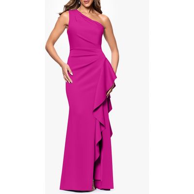 Xscape Evenings Xscape Evenings One-Shoulder Ruffle Scuba Crepe Gown