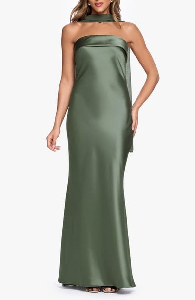 Xscape Evenings Xscape Evenings Strapless Satin Gown & Chiffon Scarf