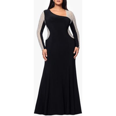 Xscape Evenings Xscape Evenings Studded Contrast Long Sleeve Trumpet Gown