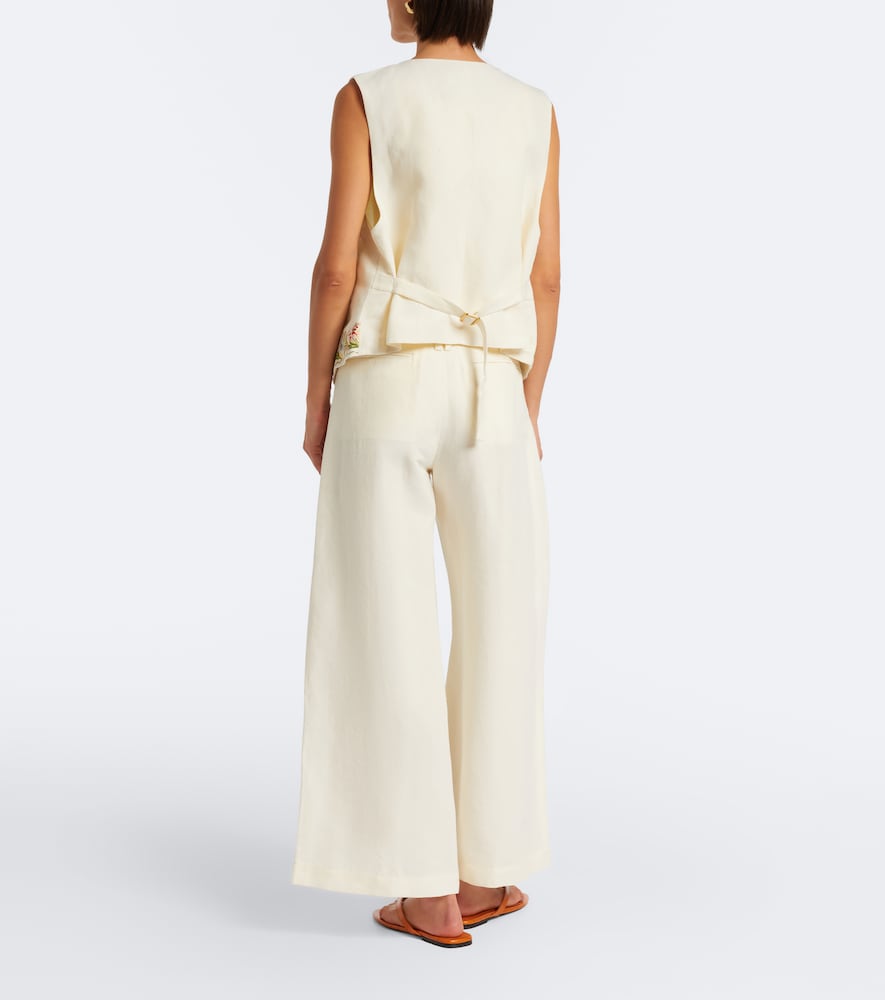 Xu Zhi - Belted pleated silk and linen wide-leg pants