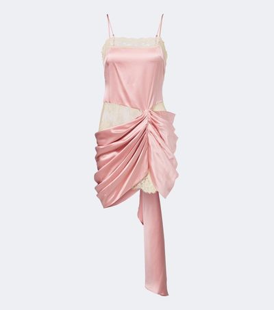 Xu Zhi Xu Zhi Draped lace-trimmed silk satin minidress