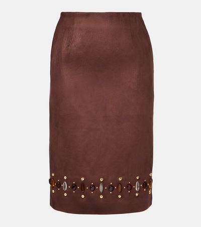 Xu Zhi Xu Zhi Embellished faux suede pencil skirt
