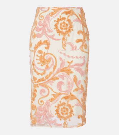 Xu Zhi Xu Zhi Embroidered velvet and tulle midi skirt