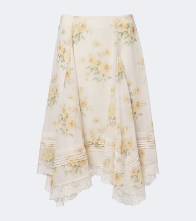 Xu Zhi Xu Zhi Floral asymmetric lace-trimmed midi skirt
