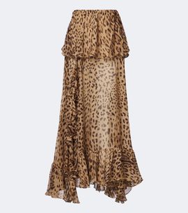 Xu Zhi Xu Zhi Leopard-print ruffed silk maxi skirt